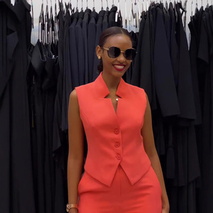 Completo estivo due pezzi europeo-americano, arancione accattivante, vestibilità ampia, taglie forti, senza maniche, pantaloni a gamba <span class=keywords><strong>larga</strong></span> - Product Image 2