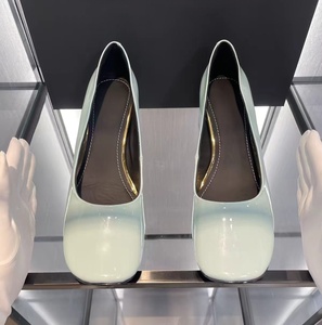 Zapatos de cuero para mujer, suaves y versátiles, color verde menta brillante, con plataforma y cuña, punta redonda, corte bajo, para ir al trabajo en la ciudad - Product Image 1