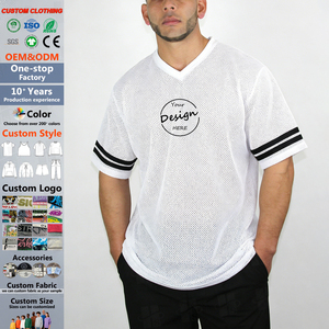 Camiseta de hombre transpirable de malla con cuello en V y manga corta a rayas, estilo oversize, informal, para verano - Product Image 1