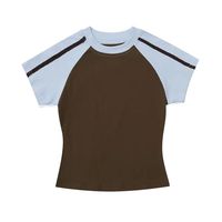 Nouvelle tenue de sport et de yoga pour femmes, avec coutures contrastées, absorbant la transpiration, séchage rapide, élastique, col rond, manches courtes