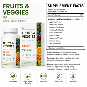 Suplemento de Frutas y Verduras de Marca Privada 40+40 Mezcla Diaria de Alimentos Integrales Sin OGM Sin Gluten Cápsulas de Superalimentos OEM - Product Image 6