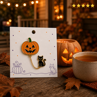 Broche en émail souple Halloween Jack O' Lantern, chat noir, chaîne dorée, citrouille, vente en gros, badge en métal personnalisé