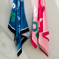 Serviettes de plage personnalisées en velours imprimé 100 % coton de Chine, serviettes de piscine pliables anti-sable