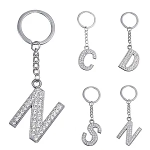 Fashion Charm 26 English Letters A-Z Alphabet Keychains Car Bag Crystal Rhinestones Alloy Name KeyChains Jewelry