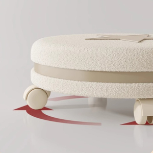 Taburete con Respaldo con Ruedas, Pequeño, Ecológico, Moderno, para Uso Doméstico, Asiento Bajo, Estilo Crema, Otomana Silenciosa - Product Image 3