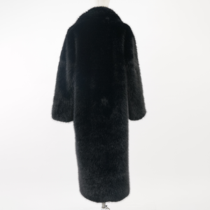 Langer Kunstpelzmantel Hochwertiger Luxuriöser Schwarzer Flauschiger Übergrößen-Damen-Kunstpelzmantel für Warme Winter - Product Image 2