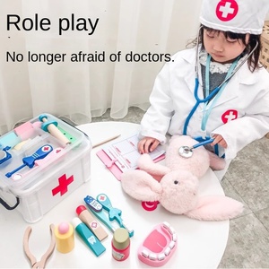Piccoli bambini gioco <span class=keywords><strong>giocattolo</strong></span> in legno piccolo costume da medico stetoscopio scatola trattamento medico infermiere gioco iniezione per il bambino - Product Image 3