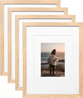 KINLINK Ensemble de cadres photo en bois massif naturel et acrylique plexiglas, pour table ou mur, avec passe-partouts, lot de 4