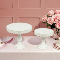 Décor de ferme fait à la main ensemble de luxe of2 rustique rond blanc plateau en métal support à gâteau avec socle en bois fer gâteau présentoir plateau