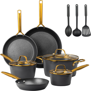 Batterie de cuisine en aluminium forgé avec revêtement marbré antiadhésif, poignée en acier inoxydable, comprenant poêle, casserole et faitout – Offre Spéciale - Product Image 1