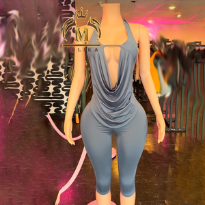 Nuovo Completo Sexy da <span class=keywords><strong>Donna</strong></span>: Top Corto con Schiena Scoperta e Leggings Lucidi, Set Due Pezzi Elegante Stile Y2K - Product Image 1