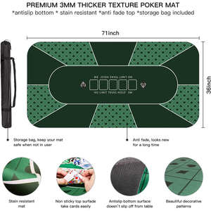 Tapete de Póker Texas Hold'em Impermeable y Plegable de 70x35 Pulgadas con Superficie Premium Suave, Diseño Moderno y Lujoso para <span class=keywords><strong>Casino</strong></span> y Juegos de Póker - Product Image 2