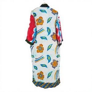 Robe Kimono Longue Femme en Patchwork, Manches Longues, Viscose et Polyester, Tenue de Nuit Décontractée, Motif Imprimé Doux, Idéale pour le Printemps - Product Image 2