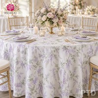 Nappe ronde HuaLai à imprimé floral glycine blanche et violette pour mariage, banquet, restaurant, fête, résistante aux plis, vente en gros