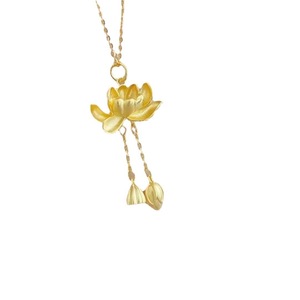 Lotus Pendant Necklace Women's Copper Alloy Flower Shape Gift Jewelry Silver Gold Tone Chain With Seedpod Drop Design - Product Image 5