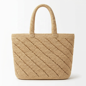 Red Geometric Pattern <b>Raffia</b> <b>Tote</b> Bag with Two Handles Shoulder Strap Lightweight 1L Capacity for Lady Daily Shopping Beach Use - Product Image 1