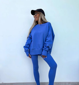 रूइक्विविन 2024 कस्टम ट्रैकसूट उच्च गुणवत्ता वाली क्रेवगर्दन स्वेटर शर्ट और तंग पैंट दो टुकड़े ठोस लुभावनी महिला कसरत - Product Image 4