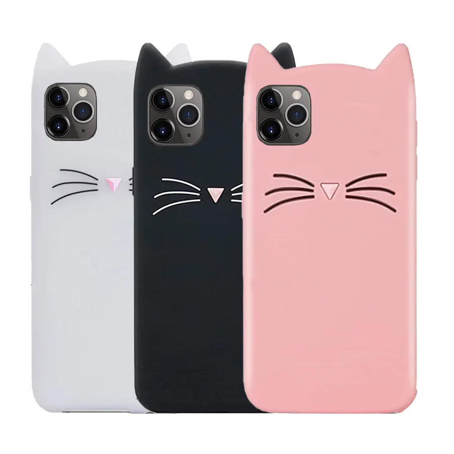 3D Cartoon Silicone Cute Cat Phone Case for iPhone Case Funny Phone Cover Cat Ears for iPhone 3D Cat Back Cover