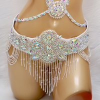 Offre Spéciale femmes perlé cristal danse du ventre Costume porter soutien-gorge + ceinture + collier 3pc ensemble Sexy danse du ventre Costumes vêtements