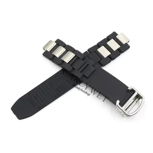En Stock en EE. UU. y Libre de Impuestos para <span class=keywords><strong>Cartier</strong></span> 21 W10198U2 W10125U2 W10197U2 W10184U2 Correa de Reloj de <span class=keywords><strong>Caucho</strong></span> Negro de 20mm con Cierre Plateado - Product Image 1