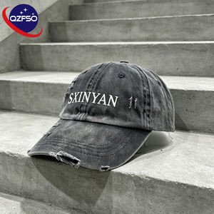 QZFSO Custom Affix cloth Embroidery Distressed Cap Acid Washed Vintage Men Women Two Tone Sport Streetwear Baseball <b>Hat</b> - Product Image 1
