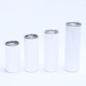 Sublimation Skinny Tumbler 12oz 15oz 20oz 30oz White Stainless Steel Straight Blank with Lid <b>Metal</b> <b>Straw</b> - Product Image 2