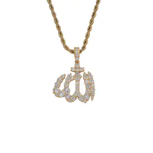 Collar religioso chapado en oro, joyería musulmana con incrustaciones de circonio, colgante de Dios, venta al por mayor