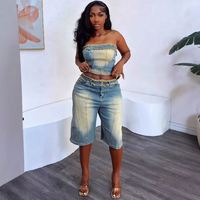 Ensemble de jeans streetwear d'été 6299 pour femme : haut court frangé et short en jean taille haute