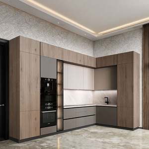 Custom Wood & Marble <b>Kitchen</b> Cabinets for Villa Apartment Modern Matt Lacquer Cupboard Set with Island Complete Modular Solution - Product Image 4