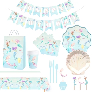 Artículos para Fiesta de Cumpleaños de Sirena DAMAI con Pancarta, Juego de Vajilla de Sirena con Platos, Vasos y Servilletas para Fiestas Temáticas de Sirena - Product Image 3
