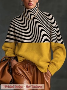 Dames gebreide trui met golvende strepenprint, lange mouwen, abstracte <span class=keywords><strong>op</strong></span>-art trui, trui met kleurblokken, gebreide kleding - Product Image 1