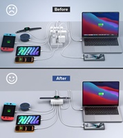 Chargeur rapide HNT 170W GaN PD QC3.0 avec adaptateur EU/US/UK/AU, double USB-C, 6 ports, certifié CE/ROHS/UKCA pour une utilisation au bureau, ordinateur portable