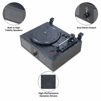 Tourne-disque professionnel 3 vitesses avec sortie RCA, prise casque, entrée USB, Bluetooth 5.3 stable, noir **Lecteur de disques vinyles**