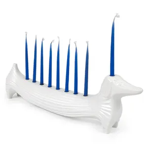 Tempat Lilin Berbentuk Anjing Putih Kustom Hanukkah Menorah Tempat Lilin Judaica Menorah