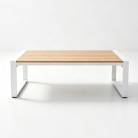 Ensemble de canapés d'extérieur DWOO avec structure en aluminium, ensemble de meubles de conversation pour patio avec coussins beiges, table basse en bois