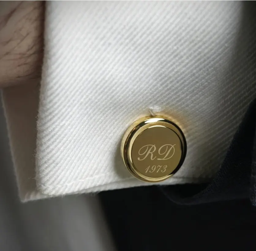 Men's plated Round Sublimation Gold Personalised Engraved Initial Cuff link Blank Shirts Stainless Customise Name Cufflinks