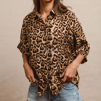 Chemisier ample décontracté pour femme, style vintage, imprimé léopard, col chemise, manches chauve-souris mi-longues, boutonné, grande taille personnalisée