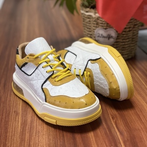 Zapatillas Deportivas Unisex de Cuero de Avestruz Sudafricano, Estilo Retro con Bloques de Color, Zapatos Casuales con Suela de TPR con Amortiguación de Aire, Cuero Exótico Auténtico - Product Image 6
