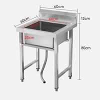 Évier double en acier inoxydable pour cuisine commerciale, évier de préparation robuste pour restaurant avec rebord haut