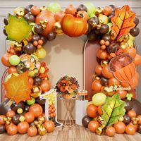 Kit d'arche de ballons de Thanksgiving : Guirlande de ballons en latex et en aluminium avec confettis, motifs citrouille et feuille d'érable, pour décorations de fête d'automne et d'anniversaire