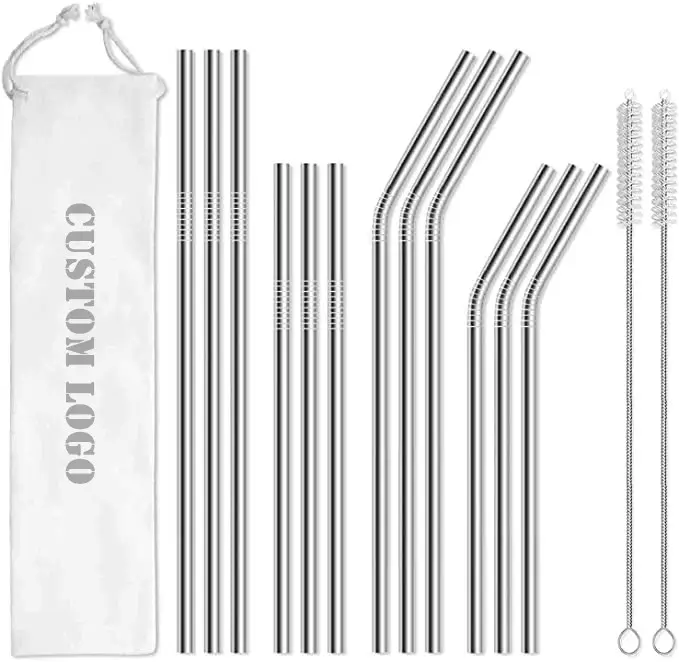 Bộ 15 Chiếc Dwells-Ống Hút Uống Dài Inox Ống Hút Kim Loại Thép Không Gỉ Có Vỏ