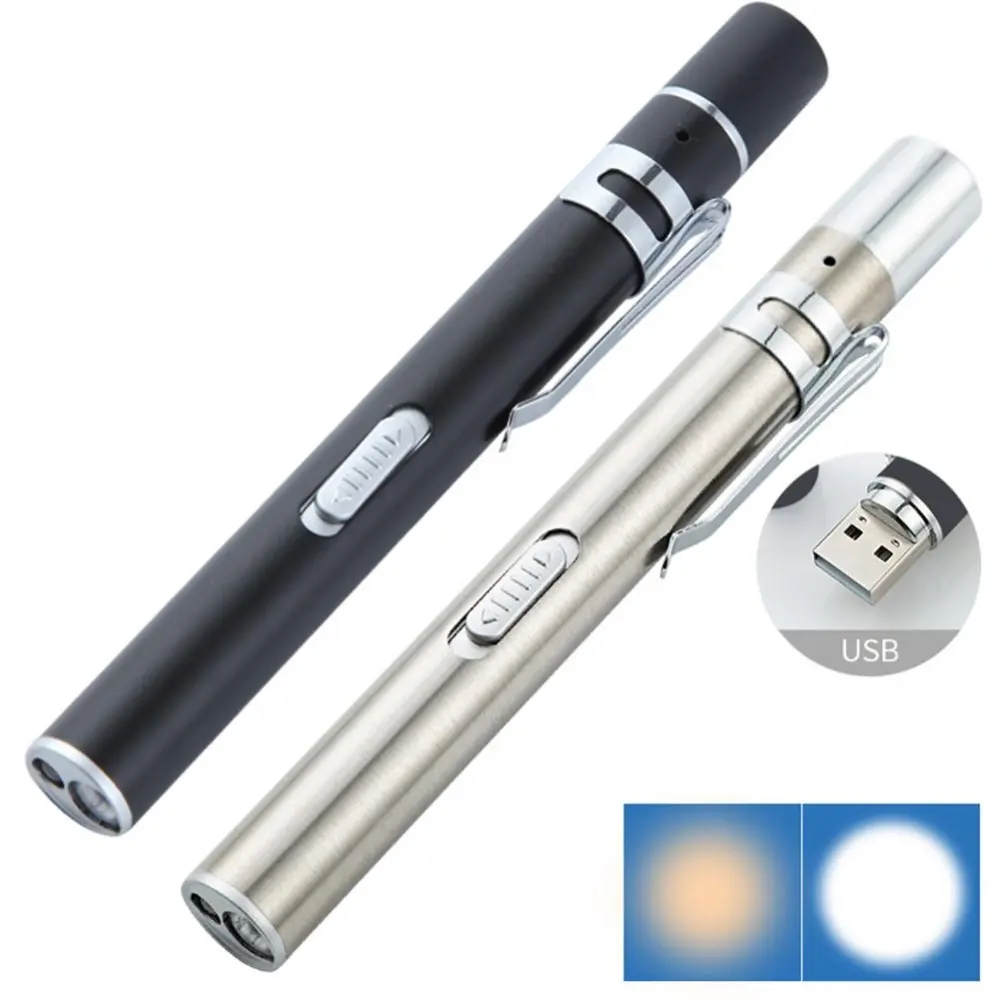 Stainless Steel Pen Flashlight USB Rechargeable Doctor Medical Pen Torch Custom LED Pen Light