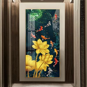 Thiết kế cá in trên vải và poster cho trang trí nhà hoa sen vàng, lá sen xanh và một nhóm các bức tranh cá koi và nghệ thuật treo tường - Product Image 3