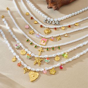 Pearl Necklace Women's Heart Bow Cross Musical Note Pendant Clavicle Chain Everyday Wear Stainless Steel Jewelry N3733 N3746 - Product Image 4