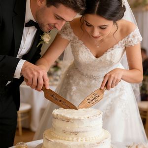 Juego de Cuchillo y Espátula para Pastel de Madera Grabados Personalizados - Regalos Rústicos de Boda para Novios - Product Image 5