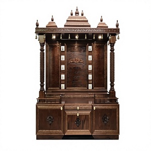 Templo de madera de teca marrón para el hogar, exclusivo mandir de madera tallado a mano para Pooja. Compre la unidad de Pooja hindú de madera de teca más vendida para el hogar. - Product Image 1