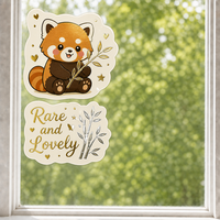 Autocollants personnalisés imperméables en PVC vinyle, panda rouge kawaii, autocollant de fenêtre en bambou, imprimé UV, autocollant décoratif électrostatique pour verre