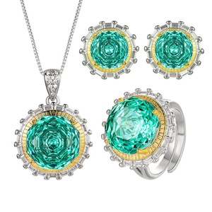 Fashion Eco-friendly Copper Gold Plated Pendant <b>Earrings</b> Ring <b>Set</b> 14-10mm Green Zircon Two Tone Wedding Flower Jewelry <b>Set</b> - Product Image 1