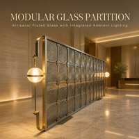Paravent moderne en verre à motifs en acier inoxydable doré avec éclairage LED, cloison décorative pour hôtel et villa