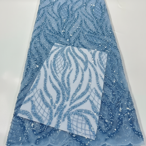 Tela de Encaje con Lentejuelas Bordadas con Cuentas de Industria Pesada, Vestidos de Noche Clásicos y Sensuales para Bodas, Material de Poliéster - Product Image 4